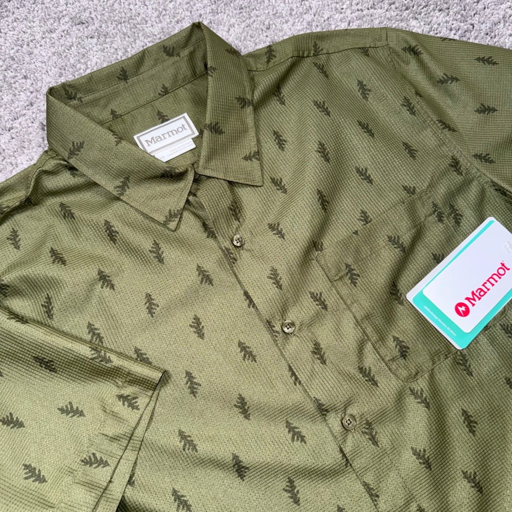 Marmot AirExchange Novelty SS Shirt Mens Tree Print Olive Grove XXL NEW
